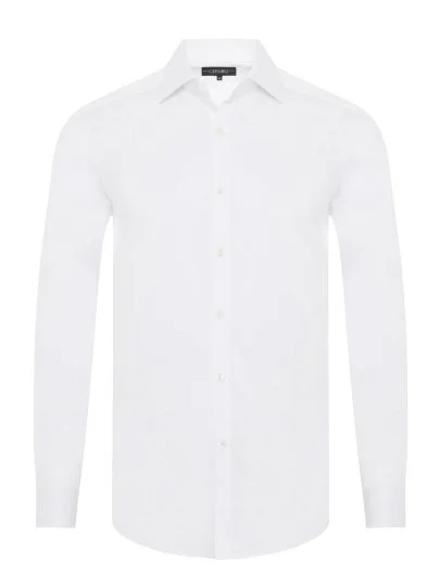 Germirli Black Label Tailor Fit Klasik Yaka 200/2 Pamuk Beyaz Kendinden Desenli Gömlek - Germirli 