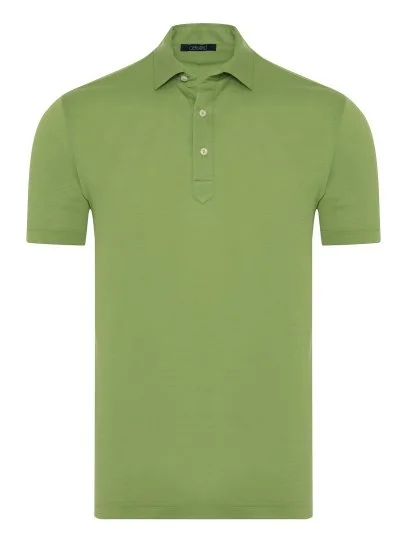 Germirli Fıstık Yeşili Piquet Gömlek Yaka Regular Fit Merserize Tişört - Germirli 