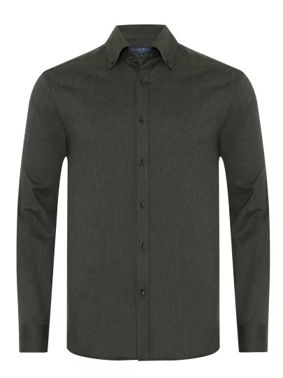 Germirli Haki Tailor Fit Düğmeli Yaka Flanel Gömlek - Germirli 