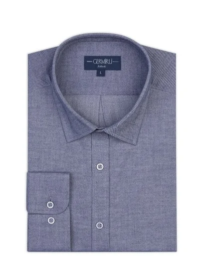 Germirli Indigo Rengi Flanel Tailor Fit Soft Yaka Pamuk Gömlek - Germirli