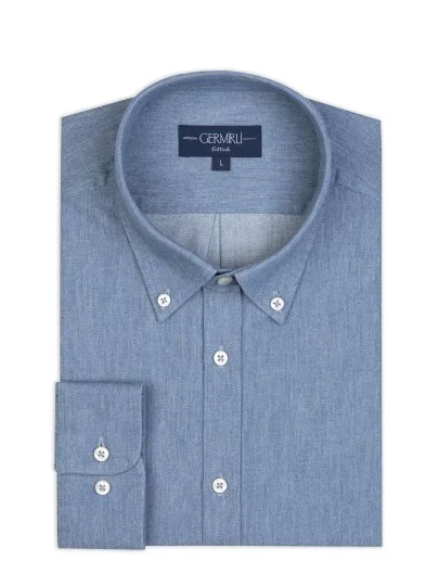 Germirli İndigo Soft Yaka Tailor Fit Denim Pamuk Gömlek - Germirli 