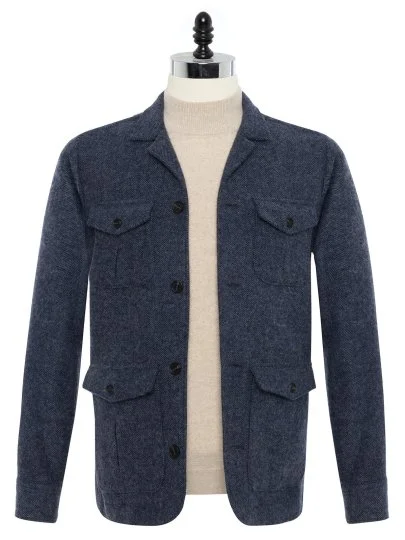 Germirli Kırçıllı Yün Lacivert Albiate Balıksırtı Tailor Fit Utility Ceket - Germirli 