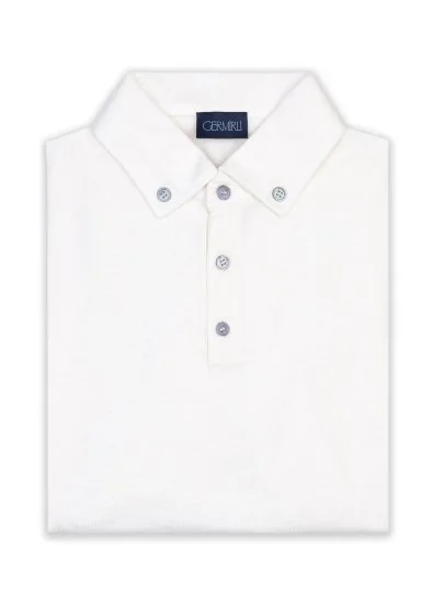 Germirli Krem Rengi Düğmeli Gömlek Yaka Regular Fit Extra Fine Yün Triko - Germirli 