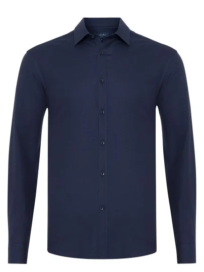 Germirli Lacivert Diagonal Desen Flanel Tailor Fit Soft Yaka Pamuk Gömlek - Germirli 