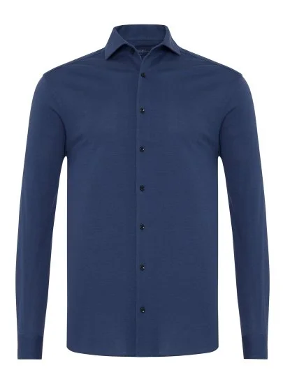 Germirli Lacivert Örme Kumaş Lapel Yaka Tailor Fit Pamuk Gömlek - Germirli 