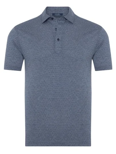 Germirli Lacivert Piquet Desenli Gömlek Yaka Regular Fit Tişört - Germirli 