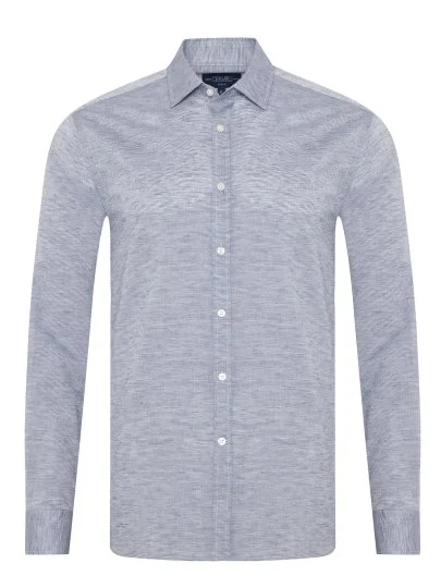 Germirli Lacivert Soft Yaka Tailor Fit Pamuk Keten Gömlek - Germirli