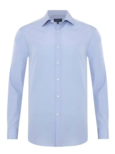 Germirli Mavi 140/2 Thomas Mason Exclusive Klasik Yaka Tailor Fit Pamuk Gömlek - Germirli