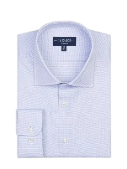 Germirli Mavi Armürlü Doku Exclusive Easy Iron Klasik YakaTailor Fit Pamuk Gömlek - Germirli