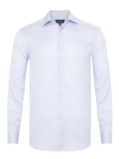 Germirli Mavi Armürlü Doku Exclusive Easy Iron Klasik YakaTailor Fit Pamuk Gömlek - Germirli 