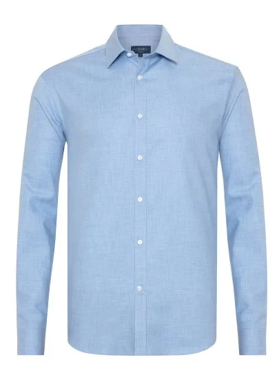 Germirli Mavi Diagonal Desen Flanel Tailor Fit Soft Yaka Pamuk Gömlek - Germirli 