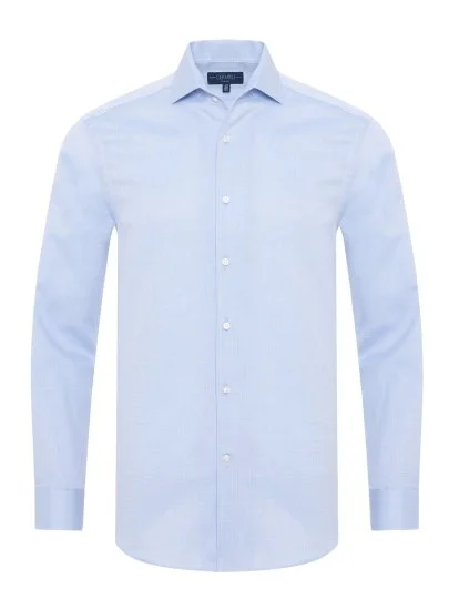 Germirli Mavi Dokulu Nevapas Lapel Yaka Tailor Fit Erkek Gömlek - Germirli 