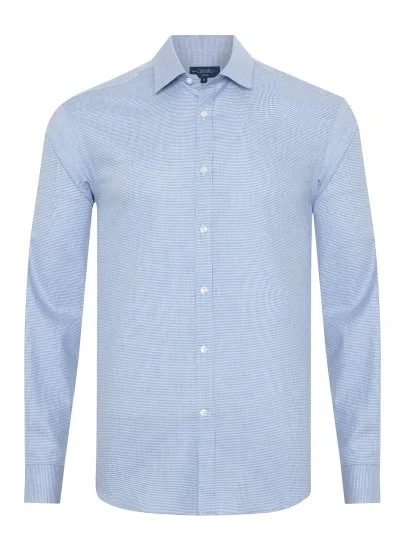 Germirli Mavi Kazayağı Desen Pat Tailor Fit Soft Yaka Pamuk Gömlek - Germirli 