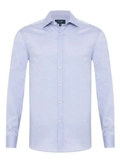 Germirli Mavi Mikro Desenli Exclusive Klasik Yaka Tailor Fit Pamuk Gömlek - Germirli 