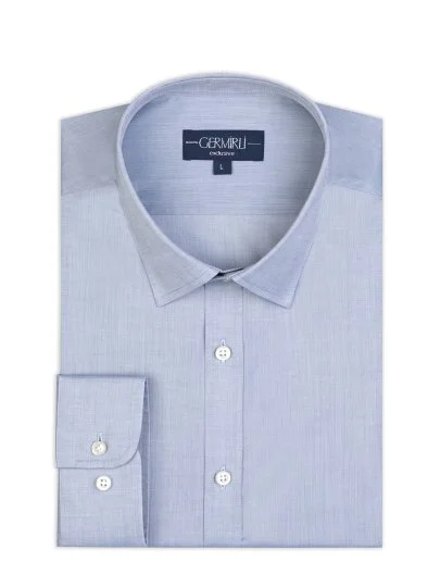 Germirli Mavi Vual Klasik Yaka Exclusive Tailor Fit Pamuk Gömlek - Germirli 