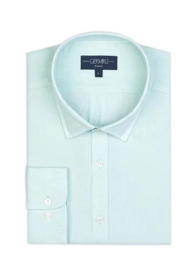 Germirli Mint Yeşili Soft Yaka Tailor Fit Saf Keten Gömlek - Germirli
