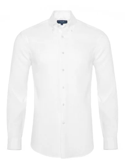 Germirli Non Iron Beyaz Keten Düğmeli Yaka Tailor Fit Journey Gömlek - Germirli 