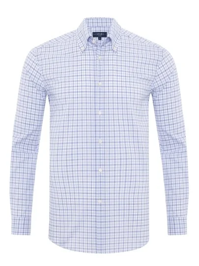 Germirli Non Iron Journey Mavi Ekoseli Düğmeli Yaka Tailor Fit Pamuk Gömlek - Germirli 