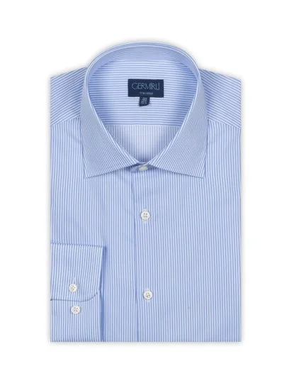 Germirli Non Iron Light Blue Pencil Stripe Tailor Fit Shirt - Germirli 