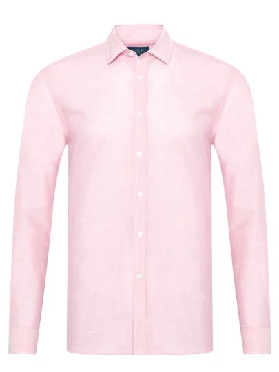 Germirli Pembe Soft Yaka Tailor Fit Pamuk Keten Gömlek - Germirli 