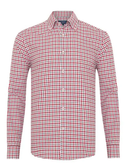 Germirli Testa 80/2 Flanel Kırmızı Melanj Düğmeli Yaka Tailor Fit Pamuk Gömlek - Germirli 