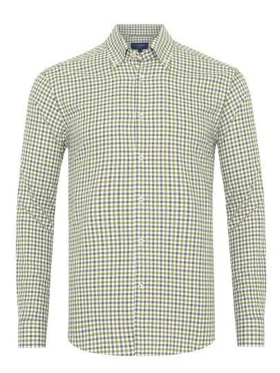 Germirli Testa 80/2 Flanel Yeşil Melanj Düğmeli Yaka Tailor Fit Pamuk Gömlek - Germirli 