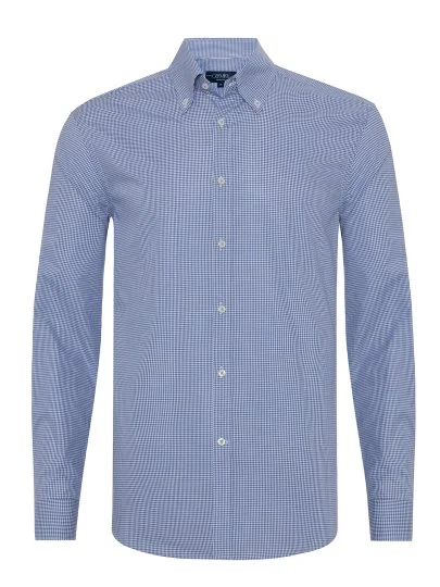 Germirli Testa Exclusive Lacivert Mini Pötikare Düğmeli Yaka Tailor Fit Pamuk Gömlek - Germirli 