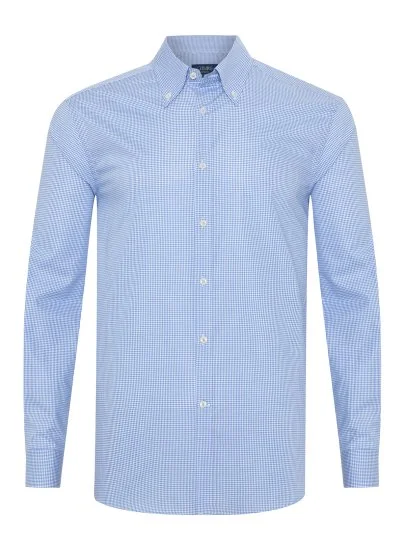 Germirli Testa Exclusive Mavi Mini Pötikare Düğmeli Yaka Tailor Fit Pamuk Gömlek - Germirli 