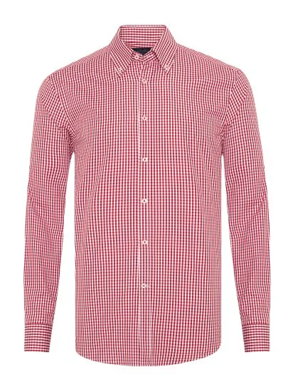 Germirli Testa Kırmızı Pötikare Düğmeli Yaka Tailor Fit Pamuk Exclusive Gömlek - Germirli 