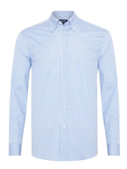 Germirli Testa Mavi Pötikare Exclusive Düğmeli Yaka Tailor Fit Pamuk Gömlek - Germirli 