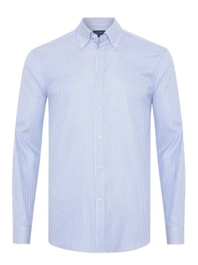 Germirli Testa Sartoriale Mavi Çizgili Exclusive Düğmeli Yaka Tailor Fit Pamuk Gömlek - Germirli 