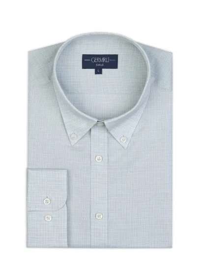Germirli Yeşil Kareli Vual Soft Yaka Tailor Fit Pamuk Keten Gömlek - Germirli