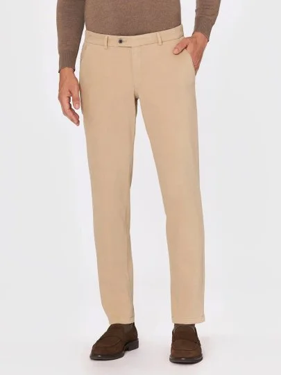Hiltl Bej Comfort Strech Bel Arkası Lastikli Slim Fit Pamuk Chino Pantolon - Hiltl