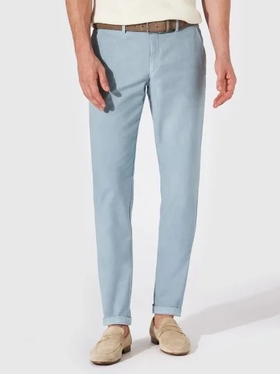 Hiltl Mavi Chino Vintage Bel Arkası Lastikli Pamuk Elastane Slim Fit Pantolon - Hiltl
