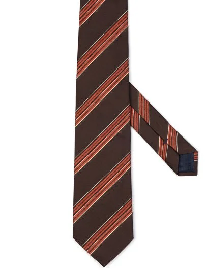 Hugh Parsons Kahverengi Kiremit İnce Şeritli İtalyan Kravat - Hugh Parsons