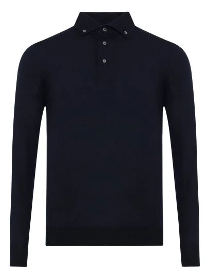 La Fileria Lacivert Yün Amalfi Yaka Düğmeli Triko - La Fileria