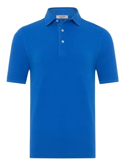 La Fileria Vintage Marin Mavi Gömlek Yaka Slim Fit Pamuk Tişört - La Fileria