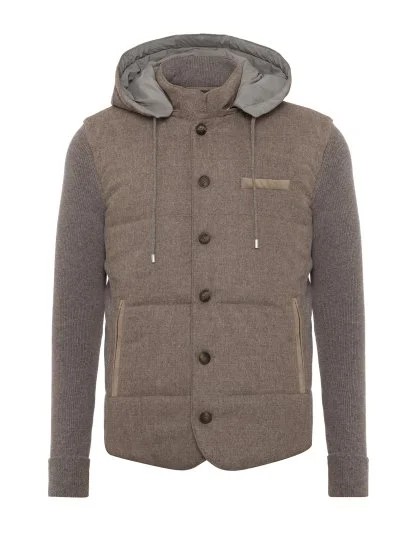 La Fileria Vizon Rengi Dolgulu Kapişonlu Geelong Yün Ceket Triko - La Fileria