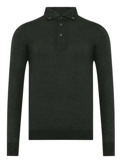 La Fileria Yeşil Yün Amalfi Yaka Düğmeli Triko - La Fileria