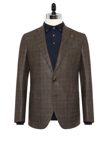 Sartoria Latorre Kahverengi Loro Piana Ekose Yün İpek Kaşmir Ceket - Sartoria Latorre