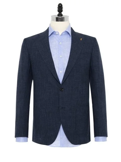 Sartoria Latorre Lacivert Loro Piana Summertime Yün İpek Keten Astarsız Ceket - Sartoria Latorre