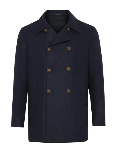 Sartoria Latorre Lacivert Melanj Yün Kruvaze Kaban - Sartoria Latorre