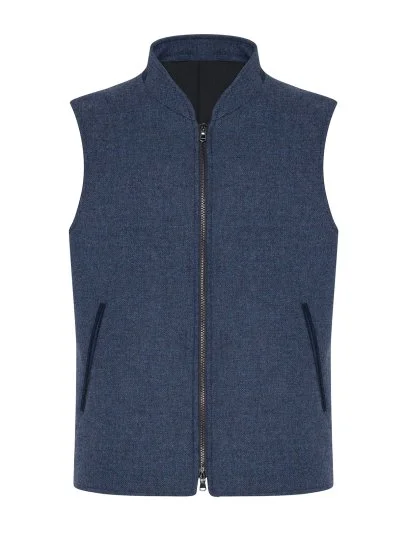 Sartoria Latorre Mavi Melanj Yün Kaşmir İçi Dolgulu Yelek - Sartoria Latorre