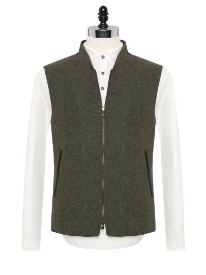 Sartoria Latorre Yeşil Melanj Yün Kaşmir İçi Dolgulu Yelek - Sartoria Latorre
