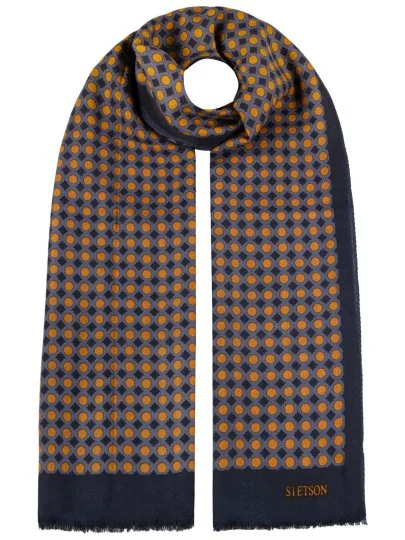 Stetson Lacivert Yün Nokta Desenli Kaşkol - Stetson