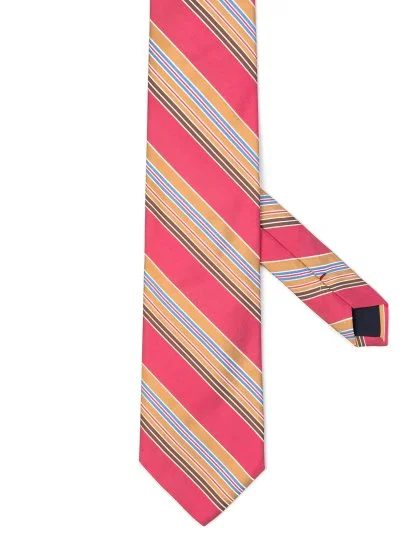 Valentino Pembe İnce Çizgili İpek İtalyan Kravat - Valentino