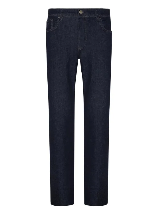 Alphauomo 5 Cep İndigo Rinse Yıkamalı İnce Denim Regular Fit Pantolon - Alphauomo