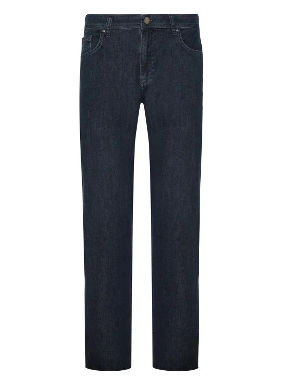 Alphauomo 5 Cep Taşlanmış Lacivert İnce Denim Regular Fit Pantolon - Alphauomo