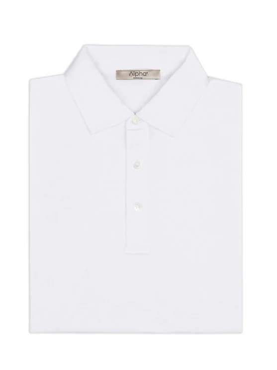 Alphauomo Beyaz Gömlek Yaka İnce Merserize Regular Fit Tişört - Alphauomo