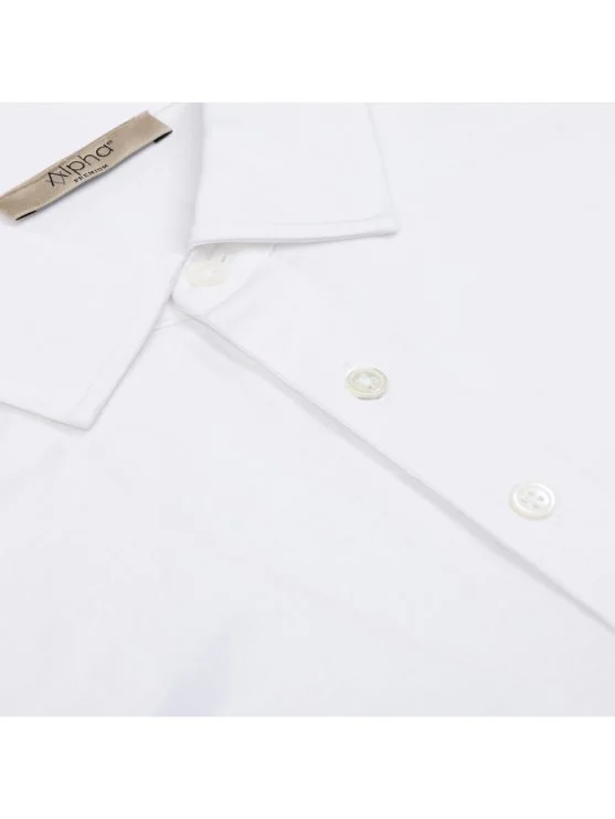 Alphauomo Beyaz Gömlek Yaka İnce Merserize Regular Fit Tişört - Alphauomo